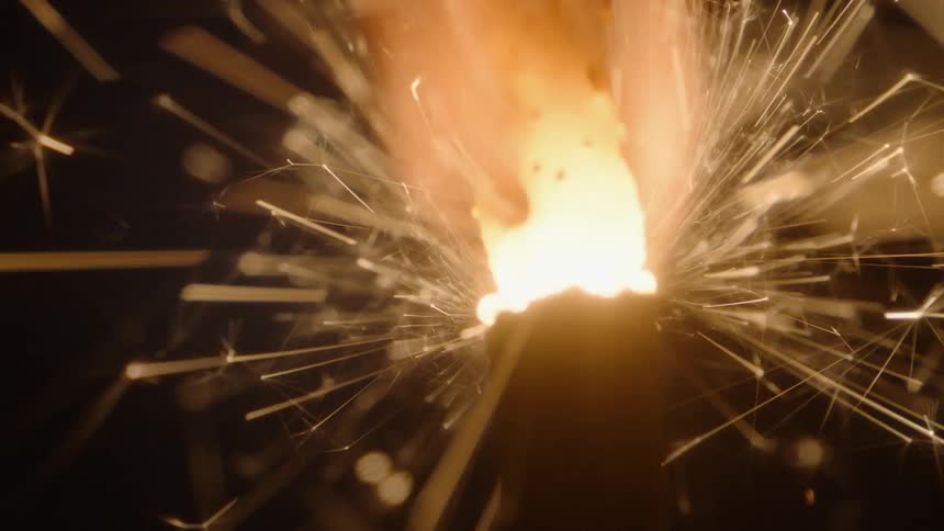 Close up view of fireworks is displayed at night