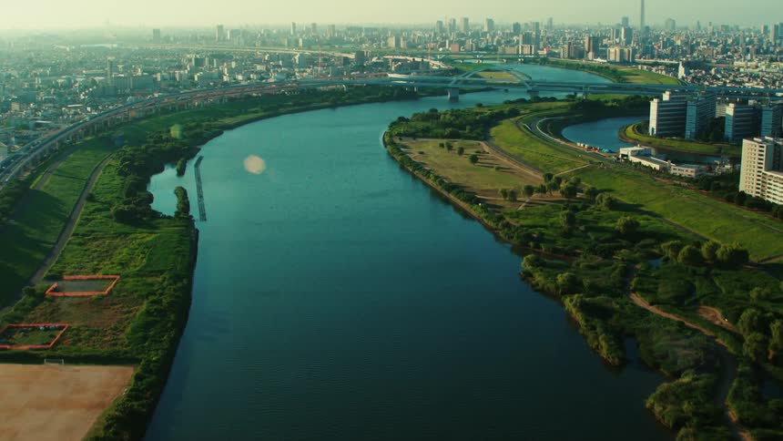 A river runs through the city