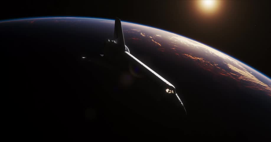 The space ship floats over the earth