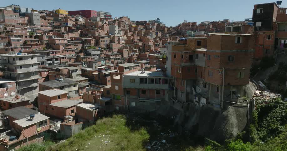 An aerial view of apartments and homes in a neighborhood