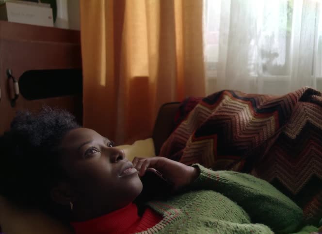 A woman laying in bed