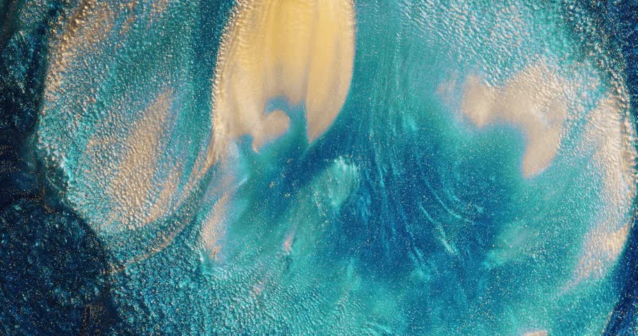 Light blue and pale paint expand then are covered again by darker blue mixture