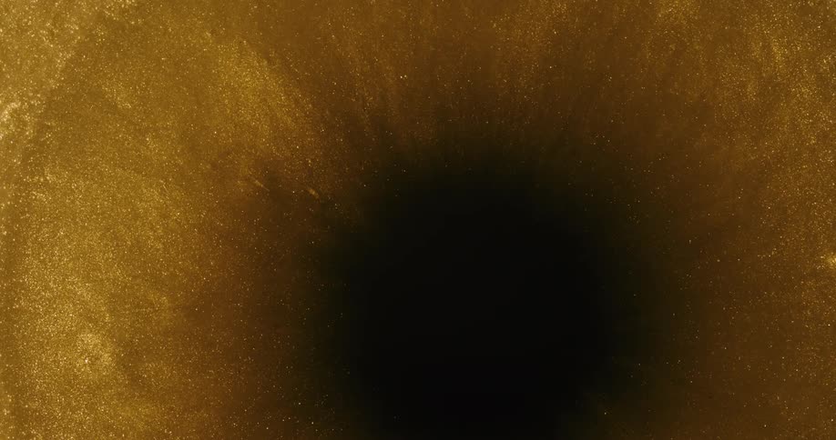 Waves of gold bright glittering dust flowing out of a black hole