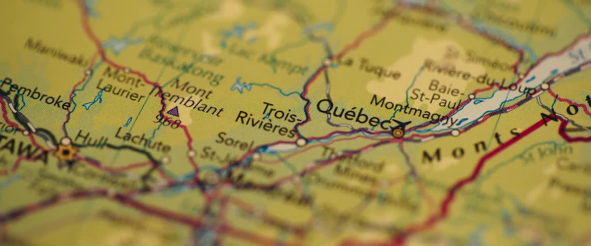 Several other towns and features occupy map near quebec