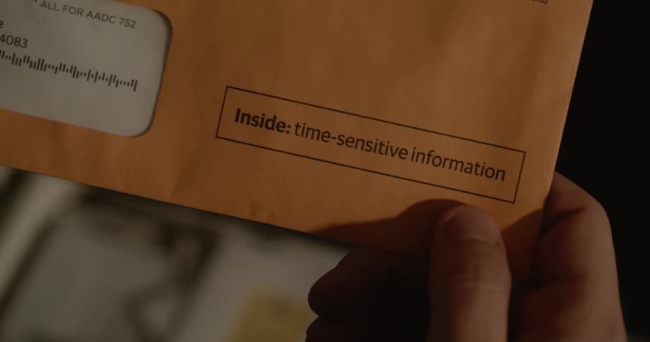 A person picks up a piece of mail