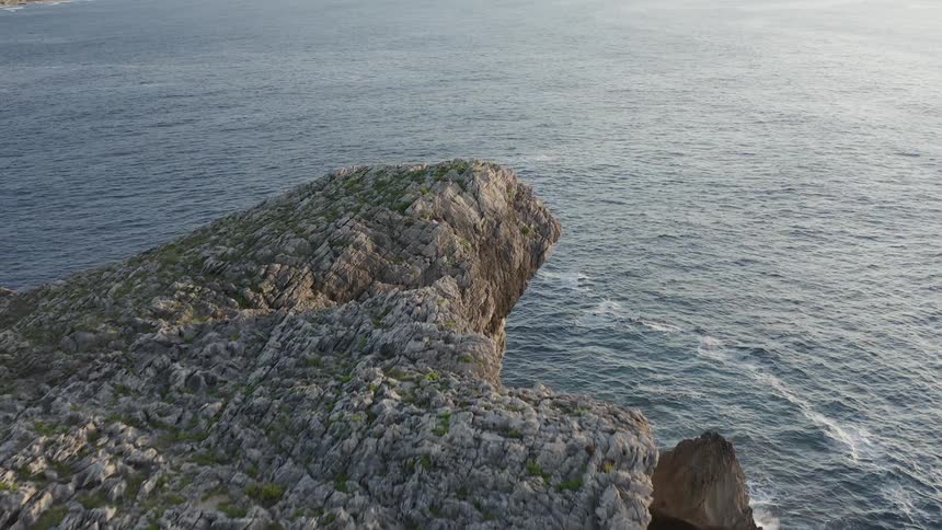Aerial view of clifftop overlooking the Atlantic ocean in Northern Spain