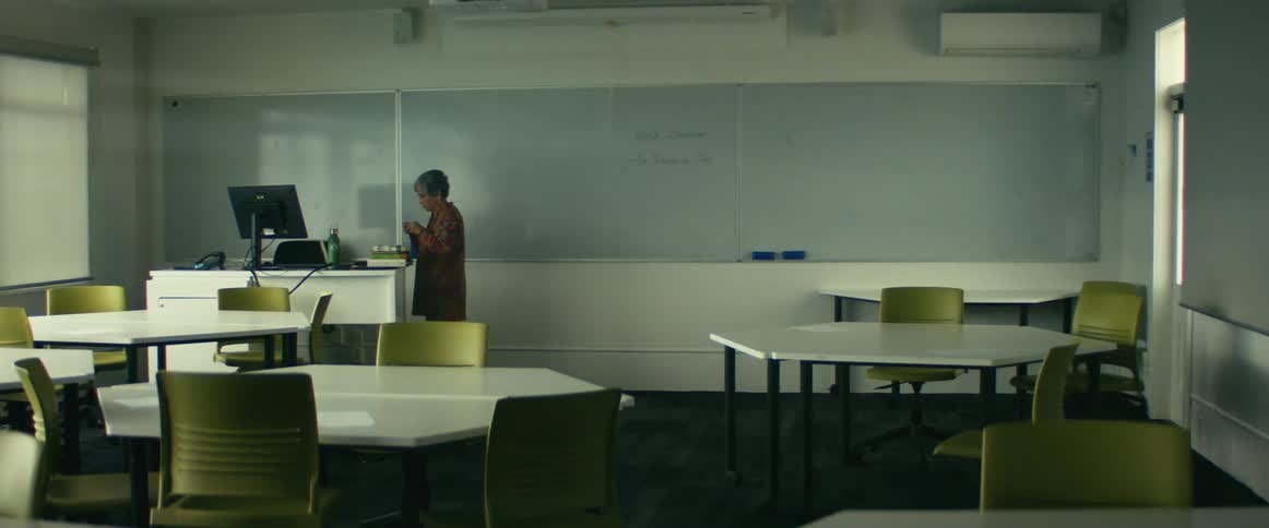 A student exits the classroom