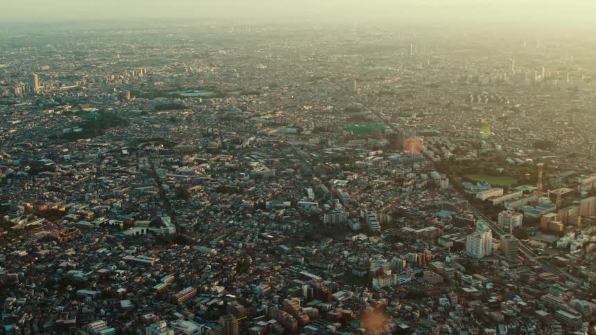 Heavy smog sits over a congested city