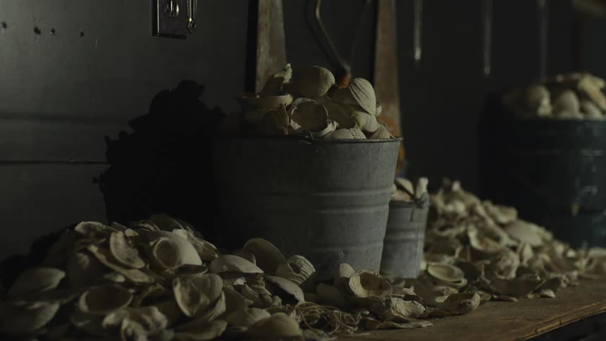 Metal pails filled with seashells