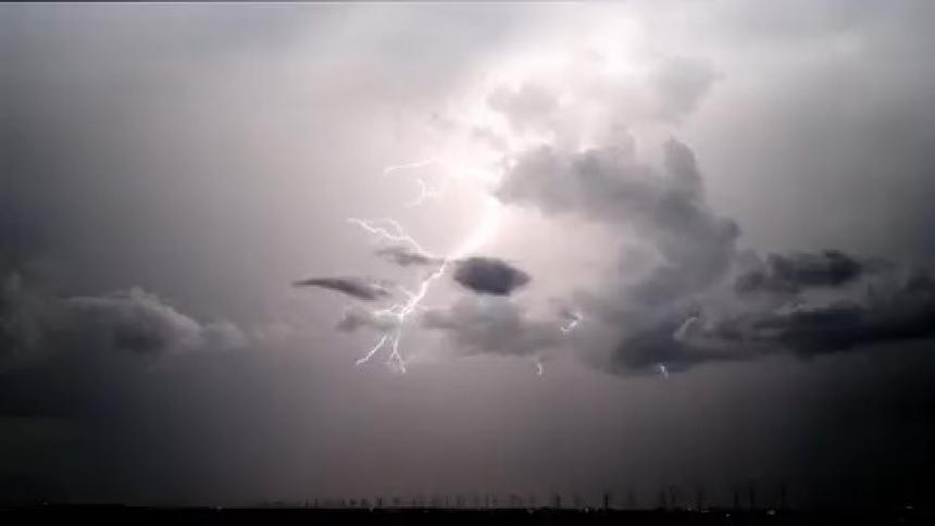 Lightning lights up the night sky