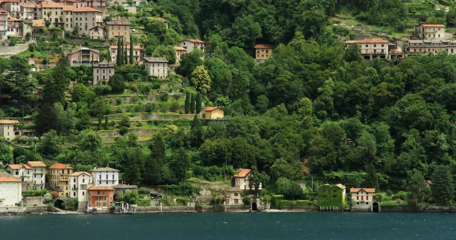 Hillside homes next to a lake