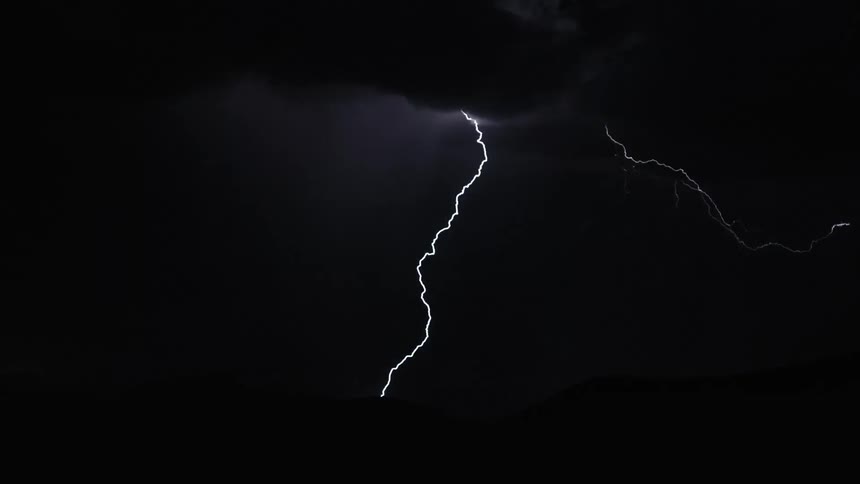 Lightning flashes at night