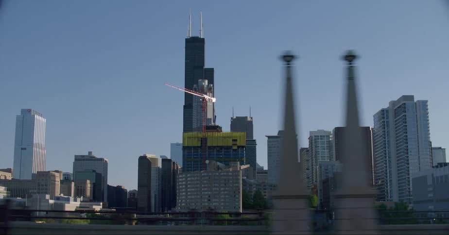 Tall buildings line the horizon