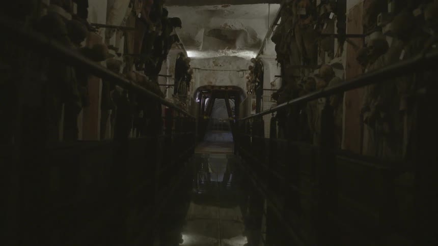 Railings line the passageway between equipment
