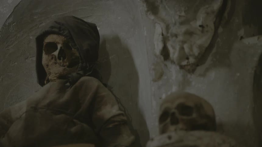 A clothed human skeleton