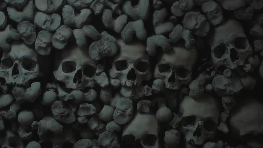 A wall of skulls in the catacombs
