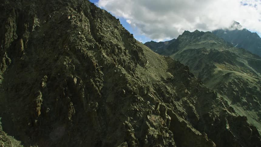 An aerial view of a rocky mountain range