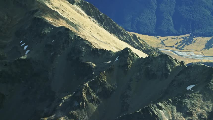 Aerial view of mountain range and ridges