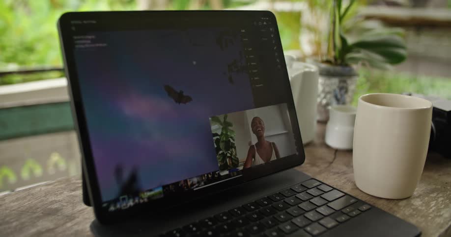 Someone is video chatting with someone through a laptop