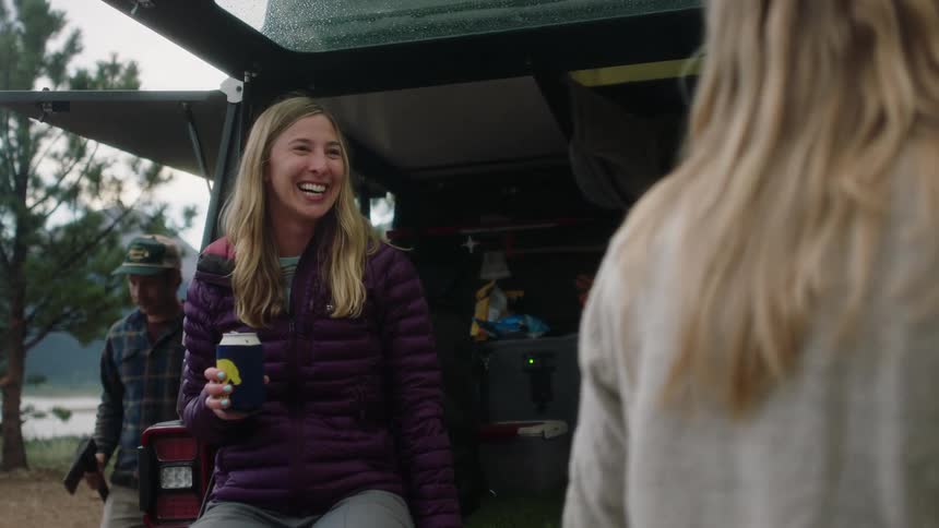 Two women outdoors camping