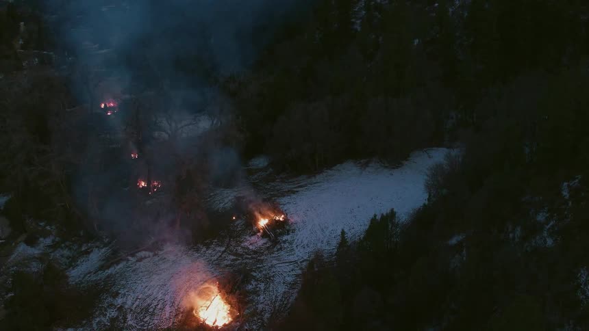 Fires blaze all over the ground below