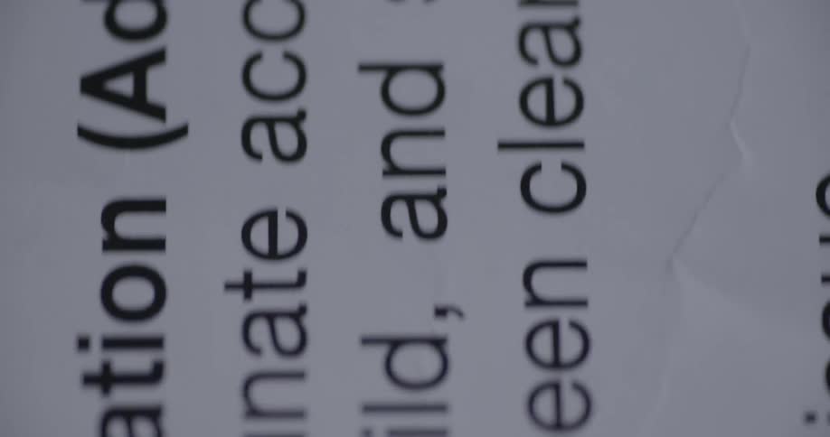 Close up of text on a paper