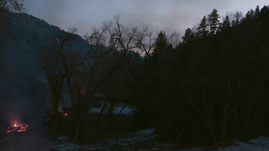 Fires burn all along the ground below