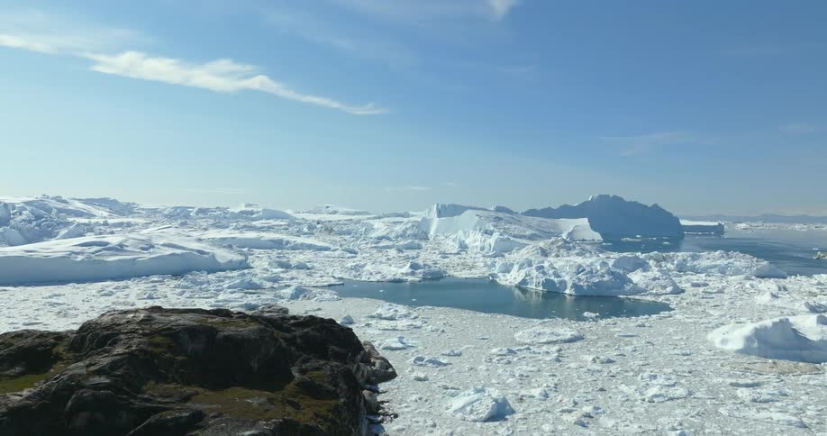 The view is of the artic area and its in the middle of the day time