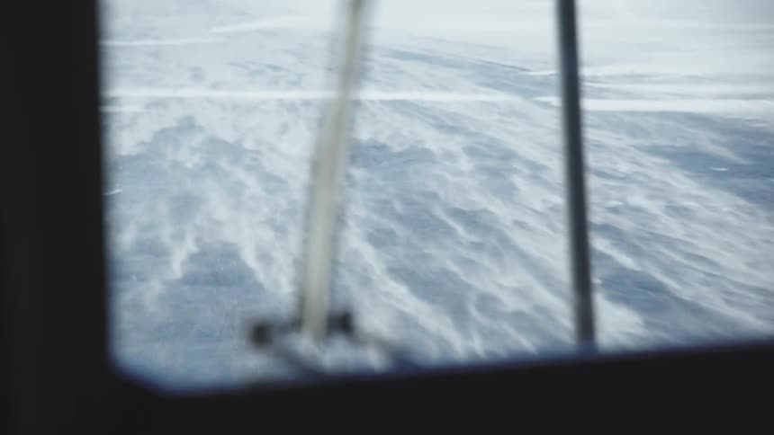 The view is of the snow and ice in the winter time