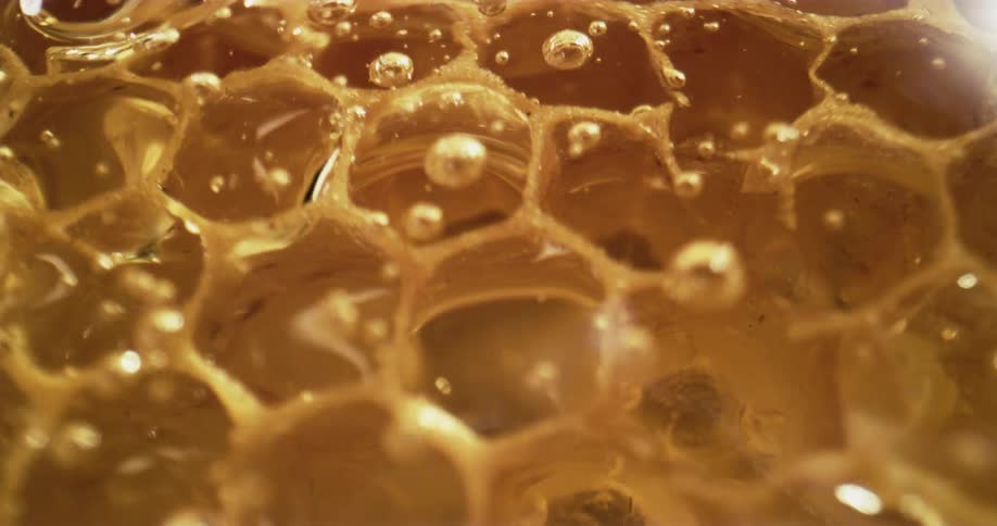 Honey being poured on honeycomb