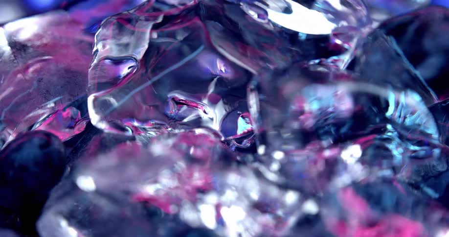 Closeup of ice cubes and blueberries