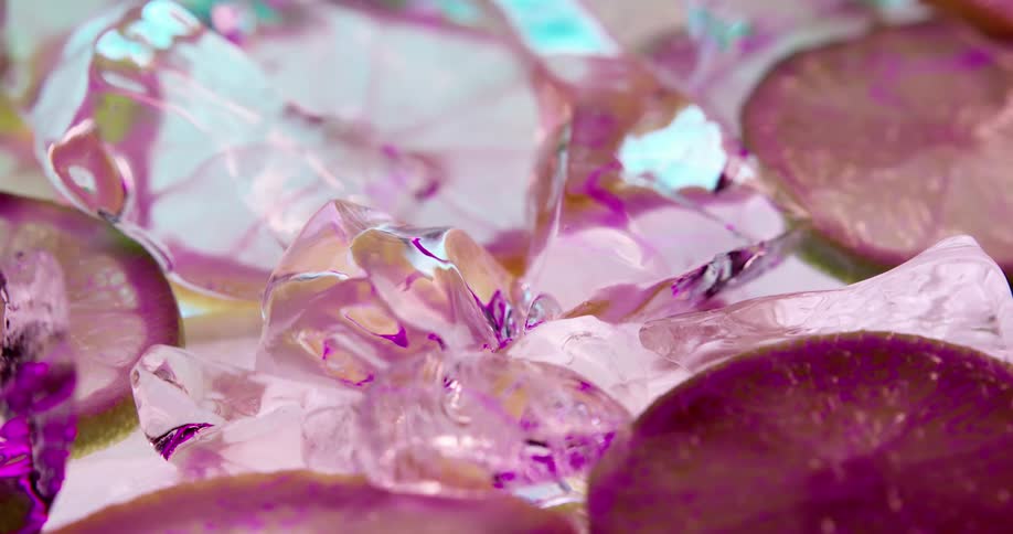 Pieces of lime lying in ice for a photo shoot
