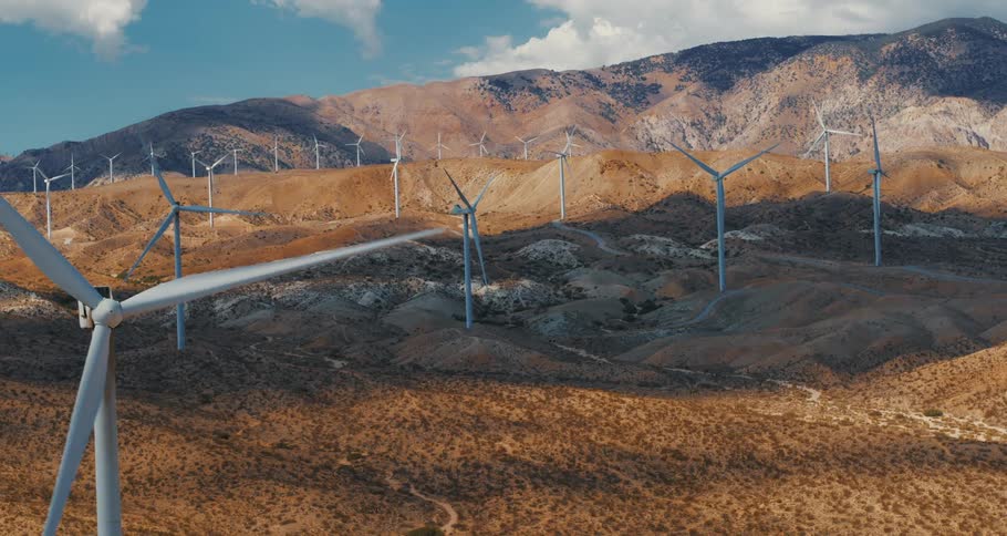 Wind turbines in a hilly area