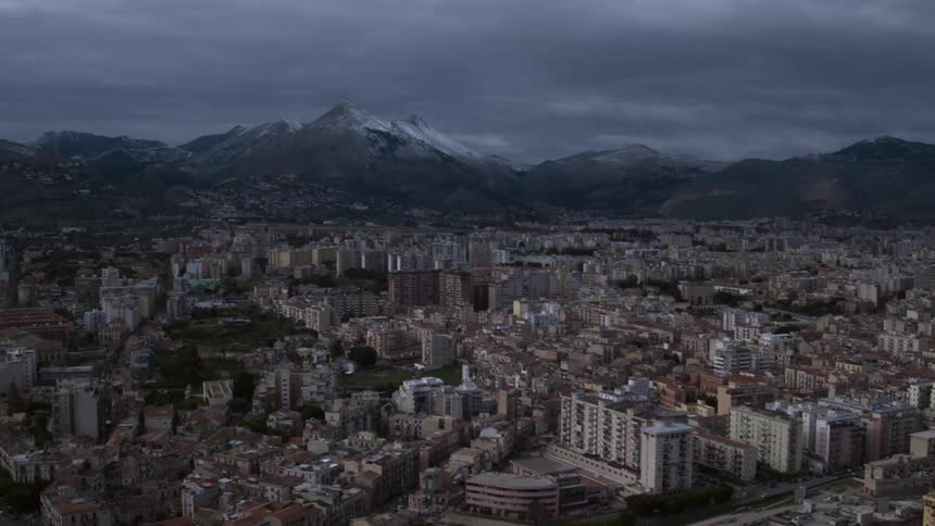 A city under a cloudy sky
