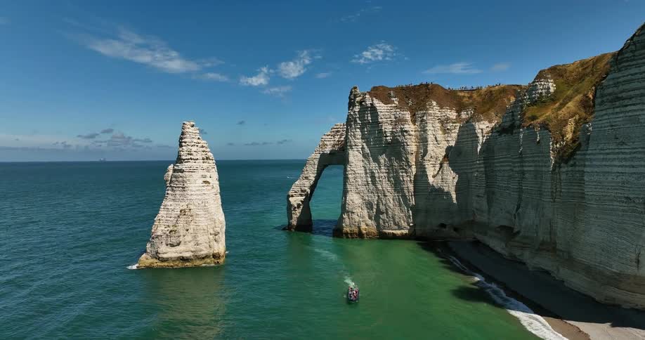 Tall cliffs line the island