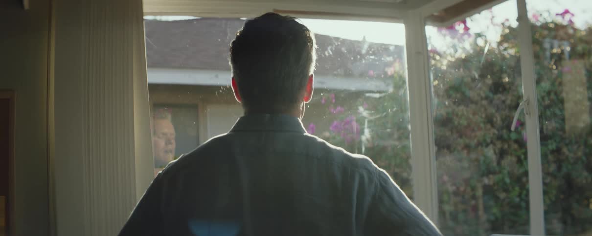 A man is gazing out the window