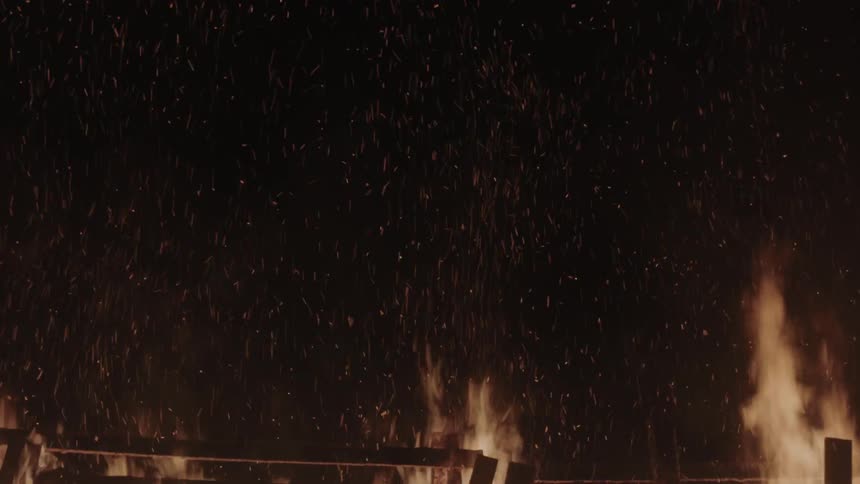 Controlled bonfire at night