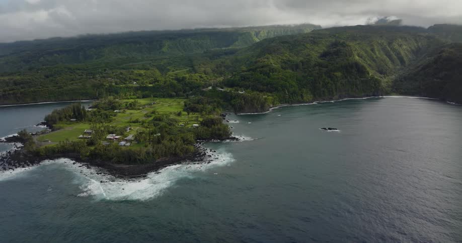 Aerial view of ocean water is displayed