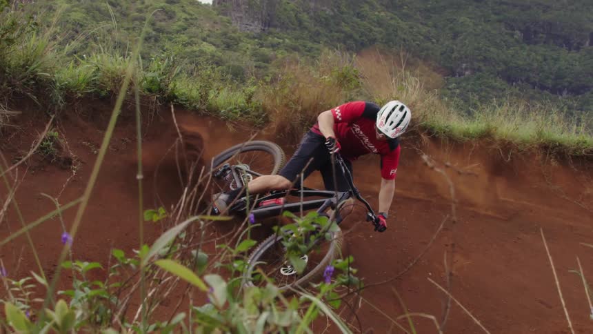 A man riding a mountain bike outdoors