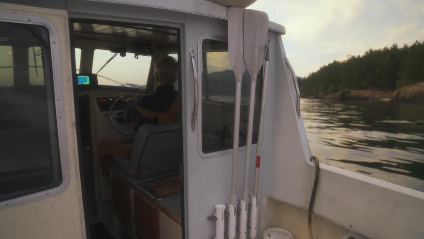 A man is driving the boat in the lake