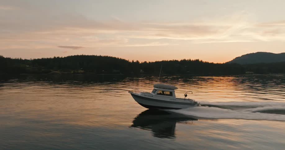 The boat travels in the lake
