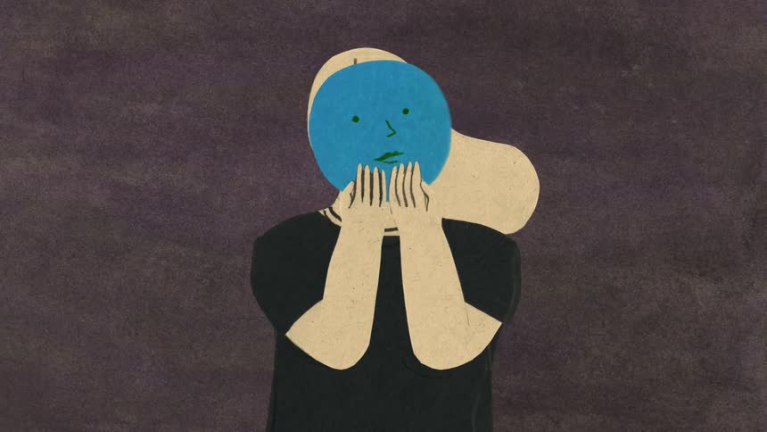 Animation showing a relaxed woman alternating faces with different expressions