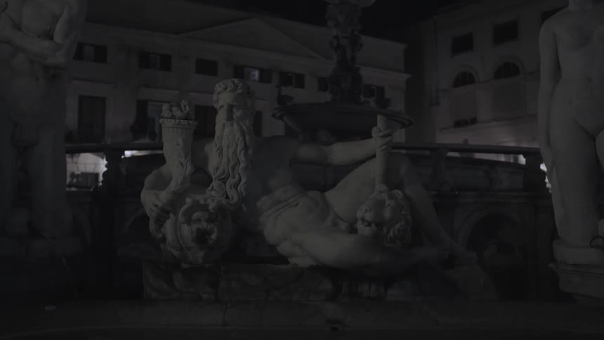 Statues of roman gods in a city square