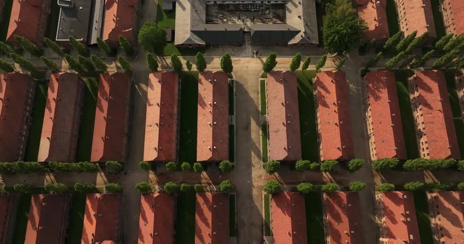 Aerial view of semi detached houses and streets in the city