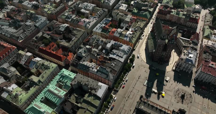 An aerial view of a city in the day