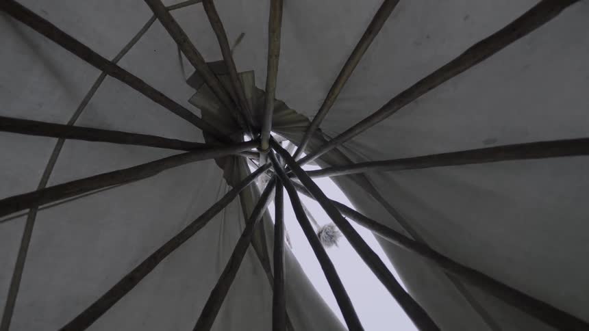 A structure supported by wooden poles