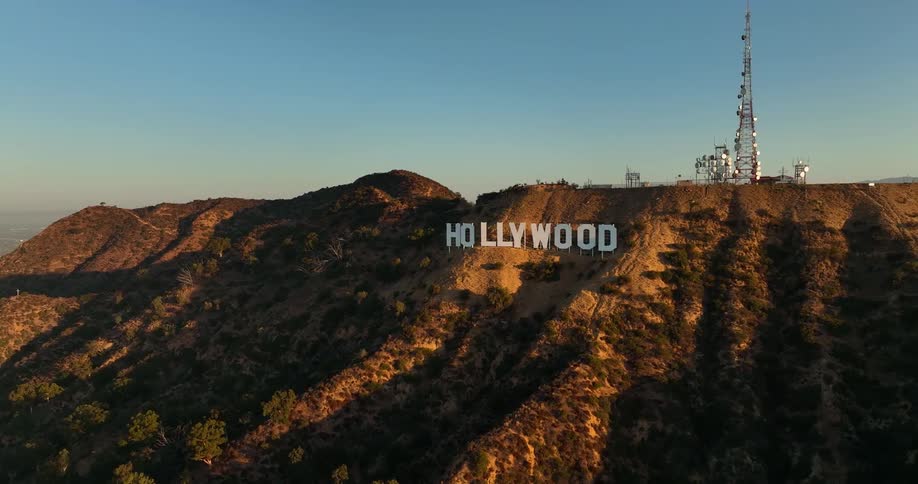 The hollywood sign is displayed on the mountain
