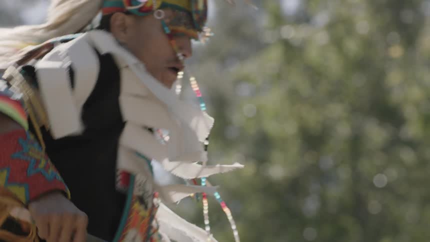 A man is dancing in a tribal costume