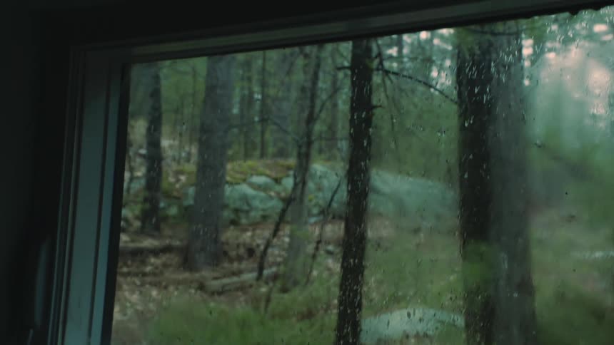 It is raining outside the window