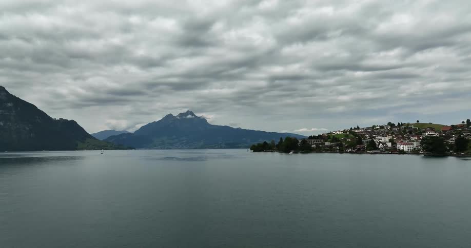Aerial view of coastal town on cloudy day